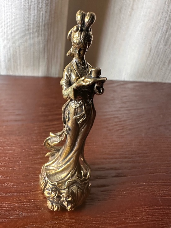 Other - Mini Brass Collectible Figurine Tea Goddess Holding Tea Cup, Vintage Style